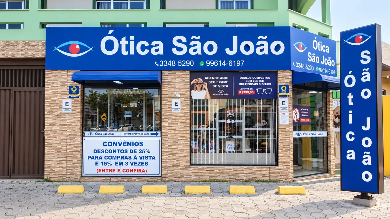 Fachada da Ótica São João na Rua Indaial, em Itajaí